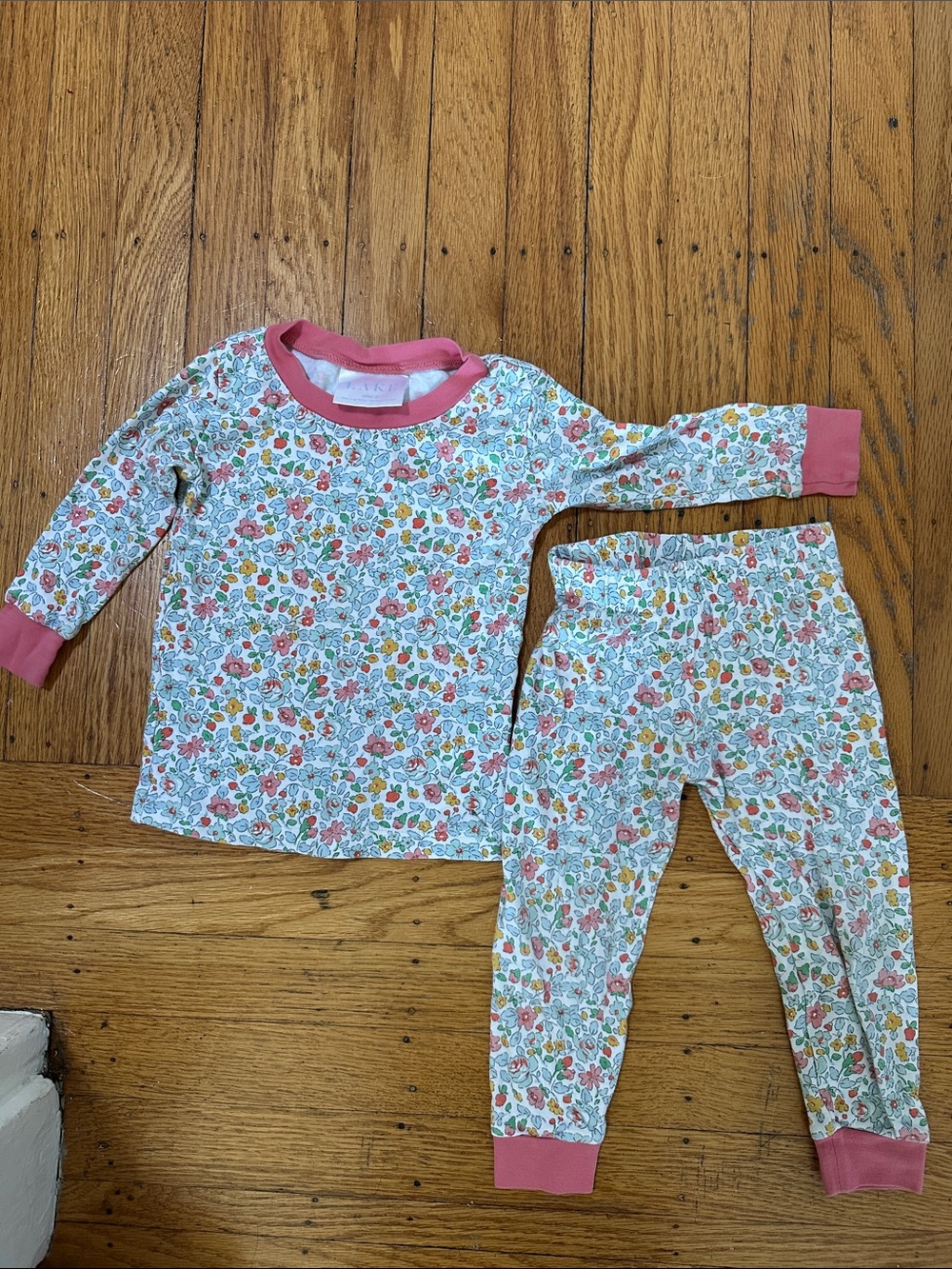 LAKE Floral Pink Trim Cotton Pajama Set - size 2